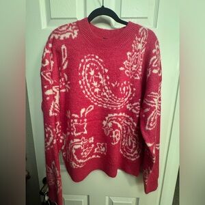 Very J Red and White Paisley Sweater